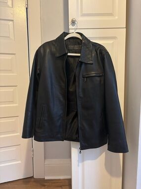 Oversized Zip-Front Black Leather Jacket